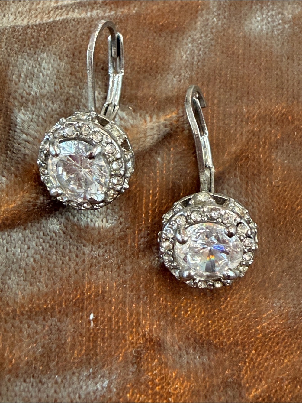 Antiqued Silver Tone Crystal Halo Drop Earrings